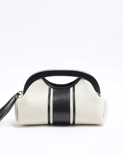 River Island canvas stripe clutch bag Cream New