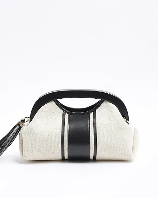 River Island canvas stripe clutch bag Cream New