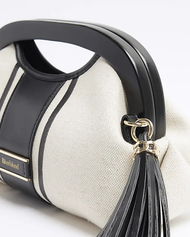 River Island canvas stripe clutch bag Cream New