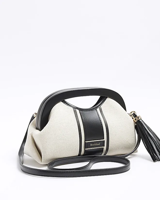 River Island canvas stripe clutch bag Cream New