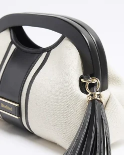 River Island canvas stripe clutch bag Cream New