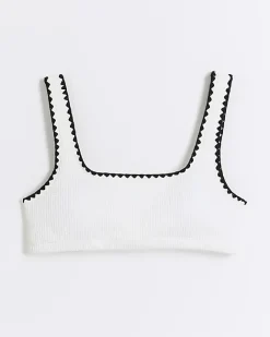 River Island crinkle Cami Bikini Top Cream Clearance