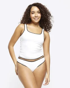 River Island crinkle tankini top Cream Sale