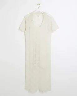 River Island crochet beach midi dress Cream Outlet