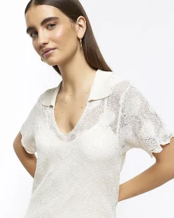 River Island crochet beach midi dress Cream Outlet