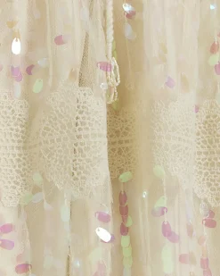 River Island crochet sequin beach mini dress Cream Outlet