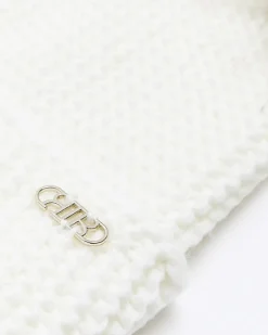 River Island double pom pom beanie Cream Fashion