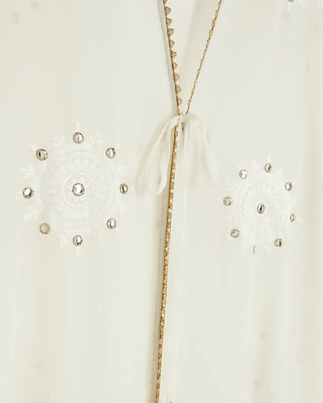 River Island embellished longline kaftan Cream Fashion