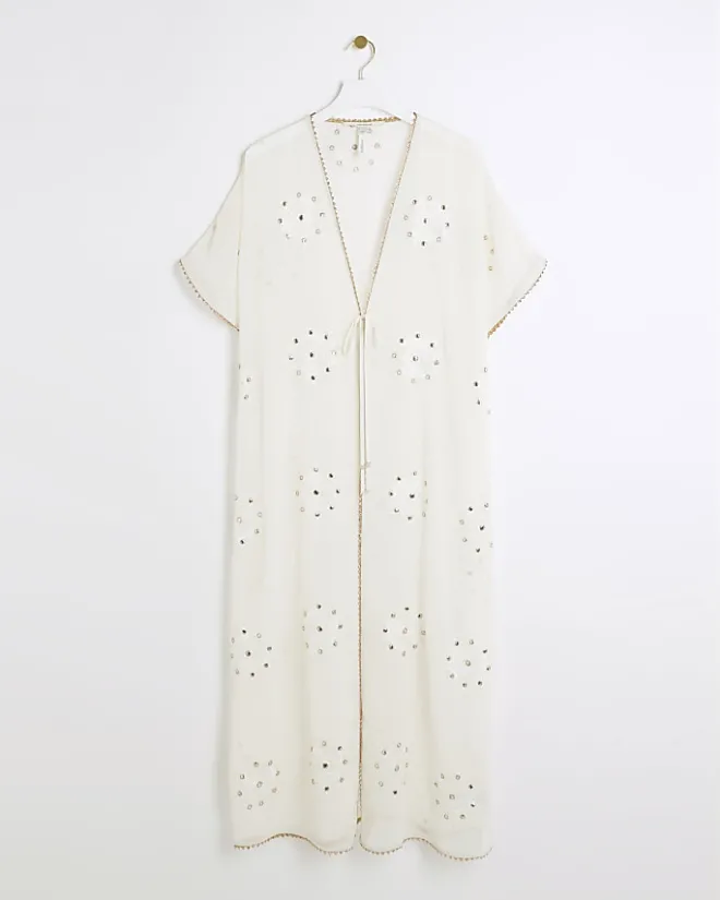 River Island embellished longline kaftan Cream Fashion