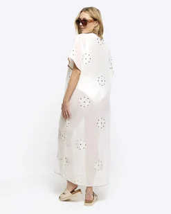 River Island embellished longline kaftan Cream Fashion