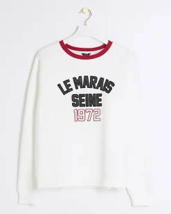 River Island embossed graphic sweatshirt Cream Hot