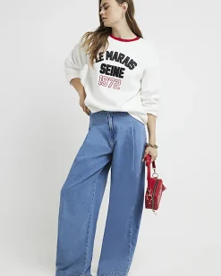River Island embossed graphic sweatshirt Cream Hot