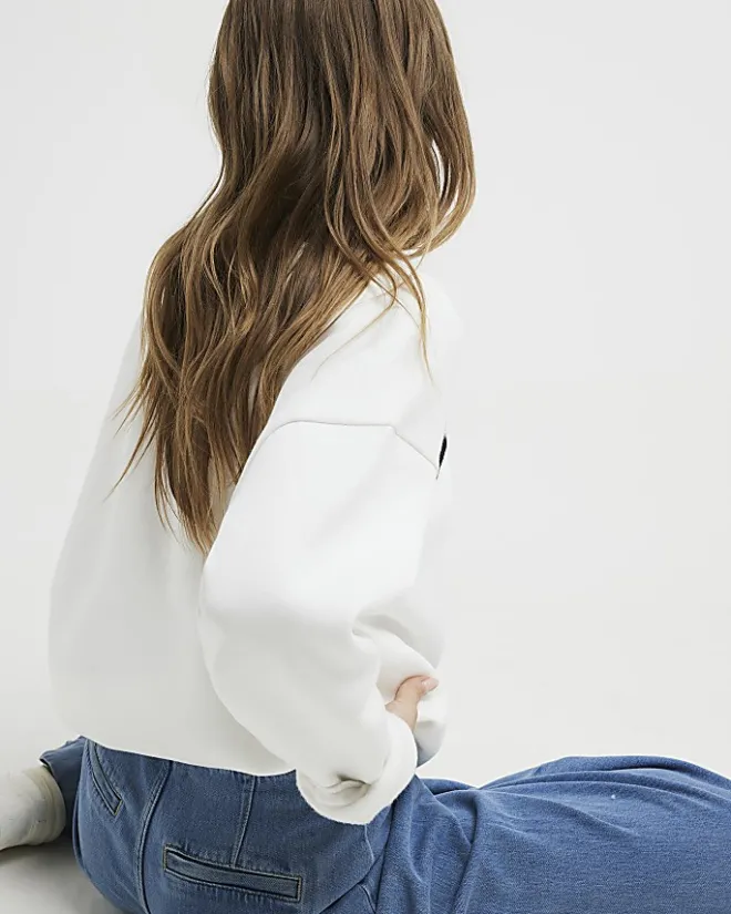 River Island embossed graphic sweatshirt Cream Hot