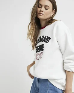 River Island embossed graphic sweatshirt Cream Hot