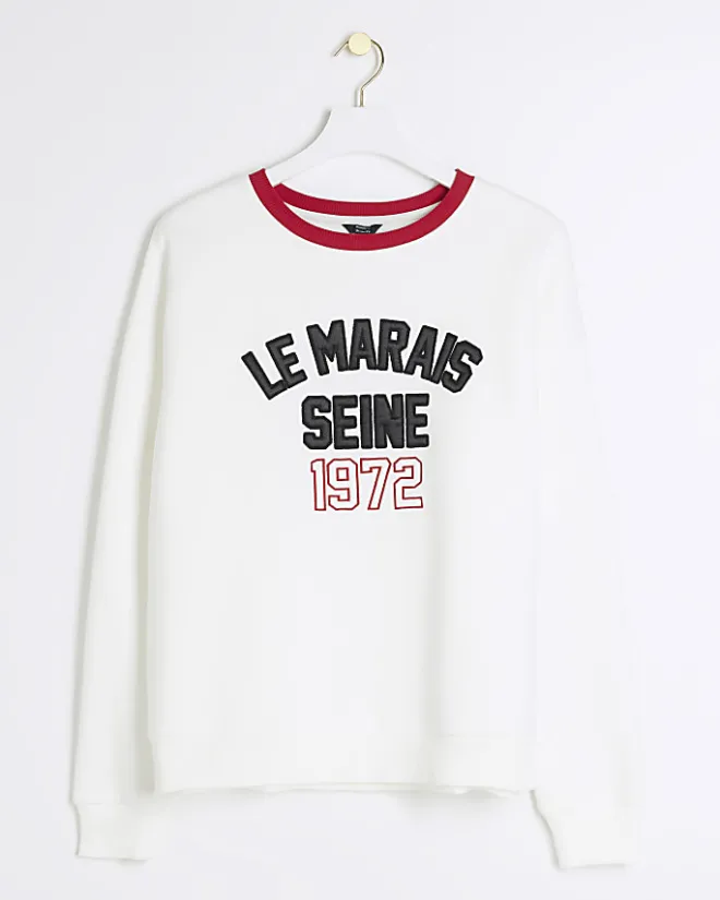 River Island embossed graphic sweatshirt Cream Hot