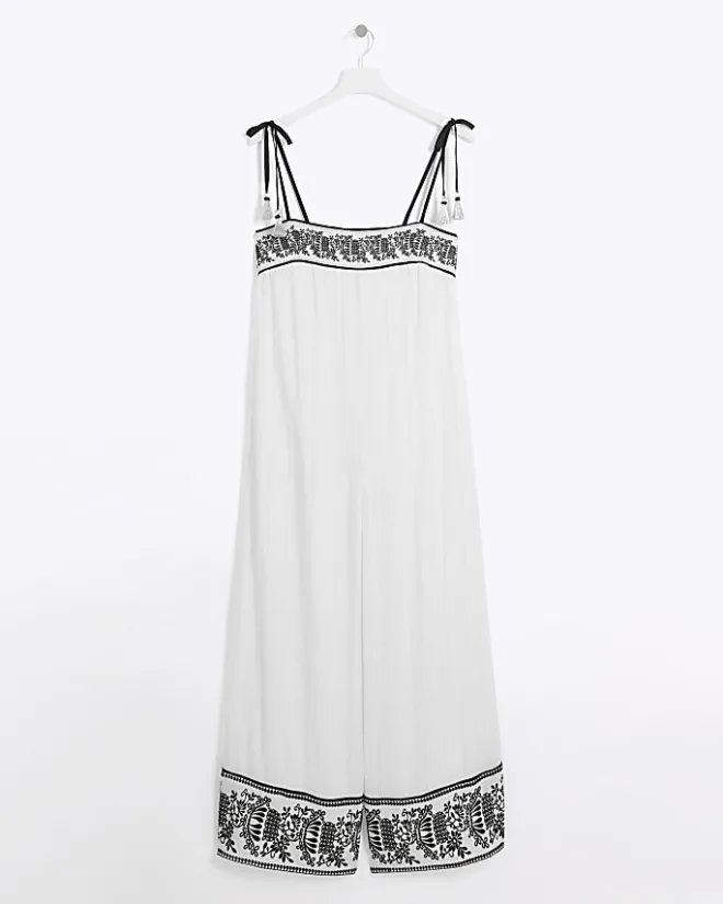 River Island embroidered bandeau jumpsuit Cream Best
