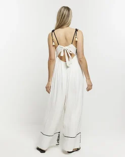 River Island embroidered bandeau jumpsuit Cream Best