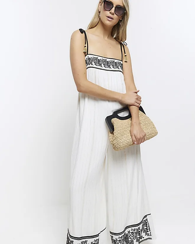 River Island embroidered bandeau jumpsuit Cream Best
