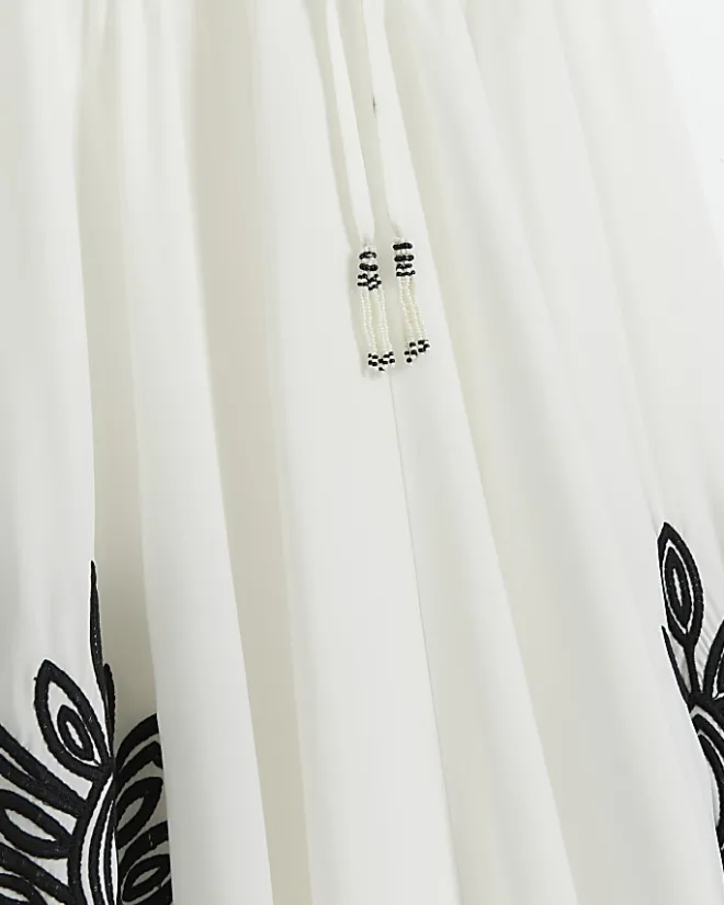 River Island embroidered plunge beach maxi dress Cream Online