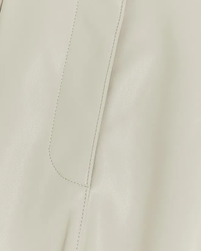 River Island faux leather paperbag trousers Cream Online