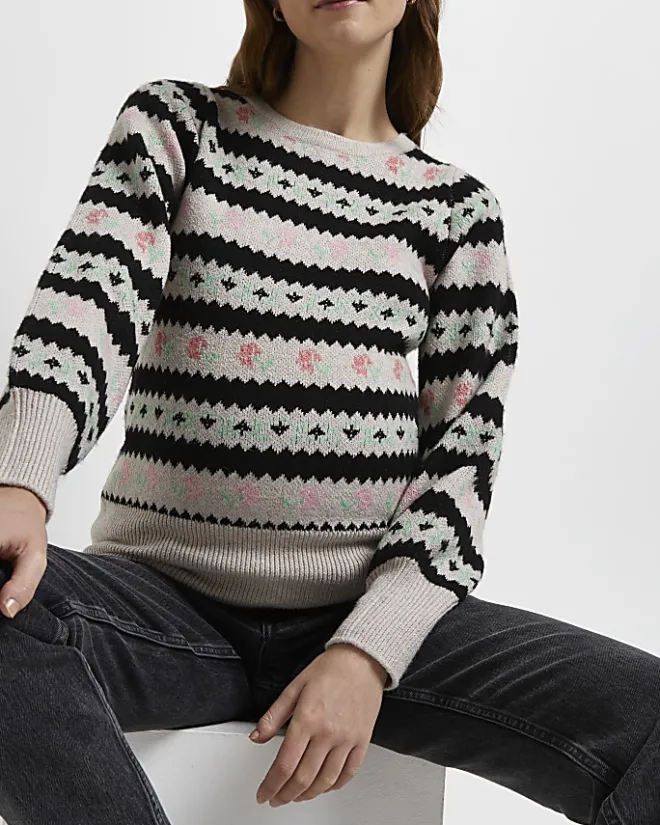 River Island floral fairisle maternity jumper Cream Hot