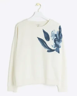 River Island floral graphic sweatshirt Cream Sale