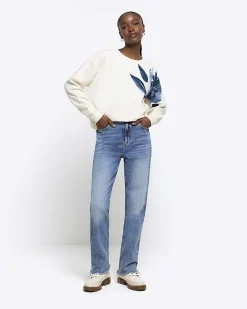 River Island floral graphic sweatshirt Cream Sale