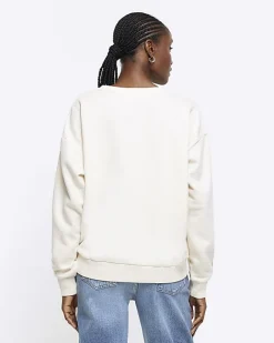 River Island floral graphic sweatshirt Cream Sale