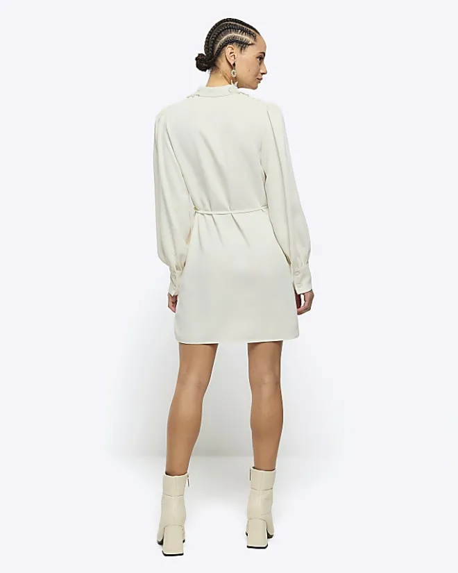 River Island floral tie waist shift mini dress Cream Discount