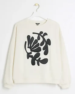 River Island flower sweatshirt Cream Clearance