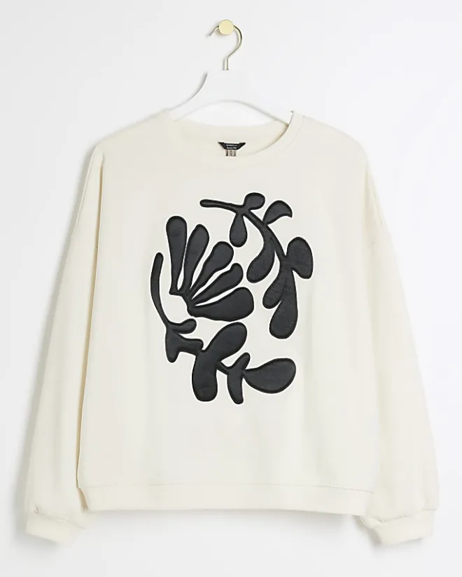 River Island flower sweatshirt Cream Clearance