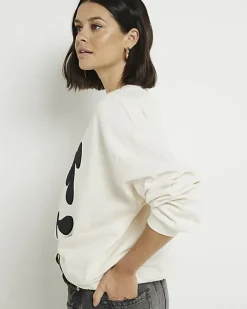 River Island flower sweatshirt Cream Clearance