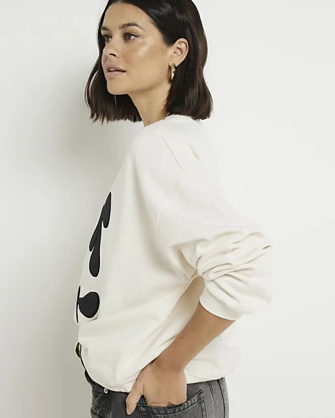 River Island flower sweatshirt Cream Clearance