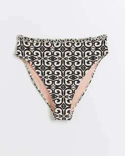 River Island high waisted abstract bikini bottoms Cream Fashion