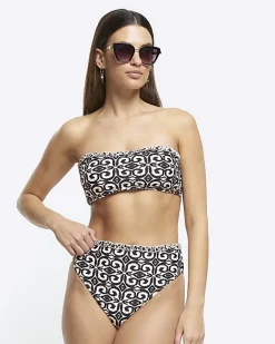 River Island high waisted abstract bikini bottoms Cream Fashion