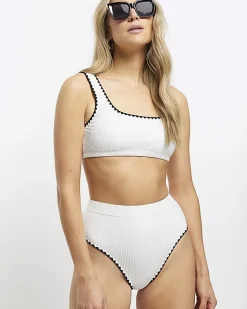 River Island high waisted crinkle bikini bottoms Cream New