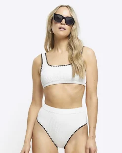 River Island high waisted crinkle bikini bottoms Cream New