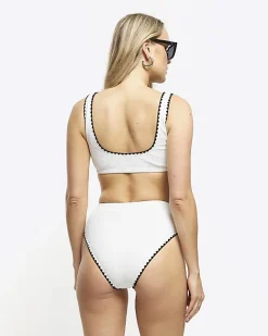 River Island high waisted crinkle bikini bottoms Cream New