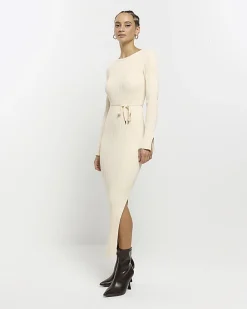 River Island knit rib jumper maxi dress Cream Online
