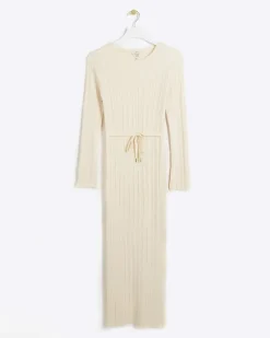 River Island knit rib jumper maxi dress Cream Online
