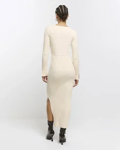 River Island knit rib jumper maxi dress Cream Online