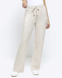 River Island Knit Straight Joggers Cream Online