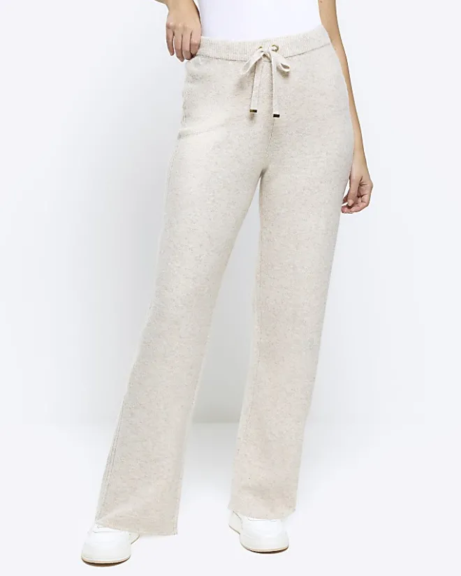 River Island Knit Straight Joggers Cream Online