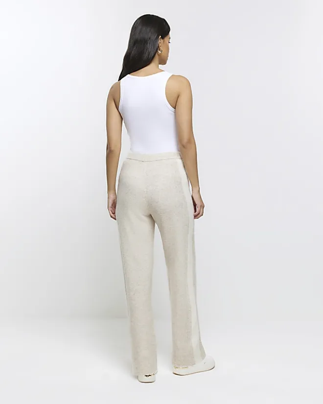 River Island Knit Straight Joggers Cream Online