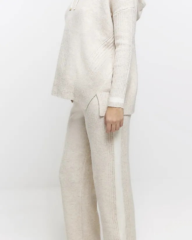 River Island Knit Straight Joggers Cream Online