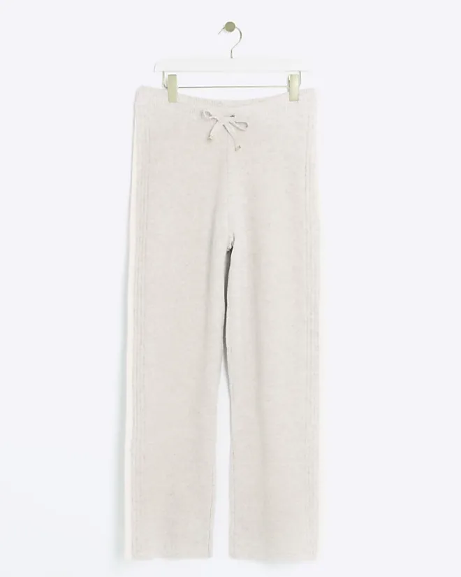 River Island Knit Straight Joggers Cream Online