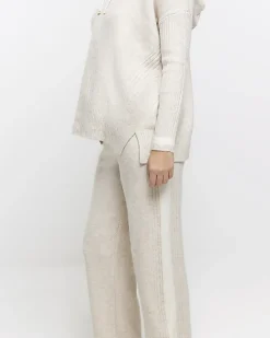 River Island Knit Straight Joggers Cream Online