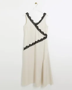 River Island lace trim slip midi dress Cream Hot