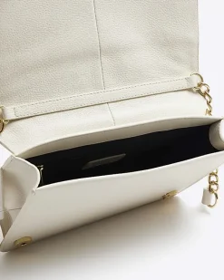 River Island leather studded cross body bag Cream Sale