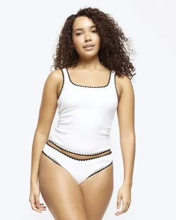 River Island low waist crinkle bikini bottoms Cream Best